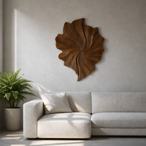 Sculpture murale en bois massif naturel, art mural moderne, feuille organique, décoration murale abstraite texturée pour salon - Product Image 3