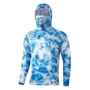 เสื้อฮู้ดดี้ตกปลาแบบแห้งเร็ว UPF ป้องกันแสงแดด ออกแบบเองได้ตามสั่ง ขายส่ง ผลิตจากผ้าสแปนเด็กซ์/โพลีเอสเตอร์ พร้อมหน้ากากในตัว รับผลิตแบบ OEM แบรนด์ส่วนตัว - Product Image 1