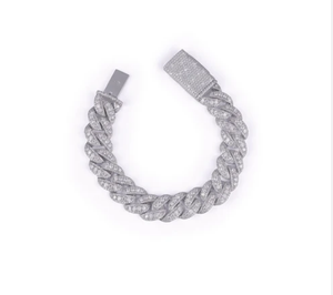 Bracelet chaîne cubaine Iced Out plaqué rhodium pour homme, style hip-hop avec micro-incrustation de diamants taille brillant ronds - Product Image 1
