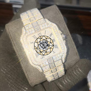 Moissanite Diamond Square <b>Case</b> Luxury Simple Quartz Wrist <b>Watch</b> Full Pave Round Brilliant Cut VVS D Color Stainless Steel Custom - Product Image 2