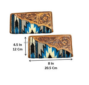 Nouvel arrivage de portefeuille à deux volets en cuir usiné aztèque de l'Ouest portefeuille à usage multiple en cuir matelassé aztèque unique pour femmes - Product Image 2