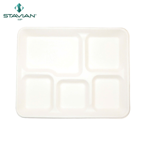 Plateau jetable écologique de 530 ml à 5 compartiments, résistant aux fuites, compatible micro-ondes, 100 % biodégradable - Product Image 6