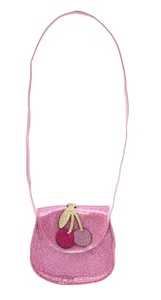 Pink girls' <b>bag</b> with glitter, cherry <b>accessory</b> - Product Image 3