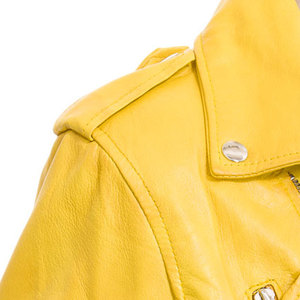 Women's Genuine <b>Leather</b> Moto <b>Jacket</b> Yellow Full Sleeve Stand Collar Zipper Closure Slim Fit Moto OEM Supplier - Product Image 3