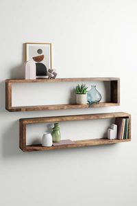 Decorative Double Tier Modern Durable Wooden <b>Wall</b> <b>Mounted</b> Floating <b>Shelves</b> Storage Rack for Living Room - Product Image 2