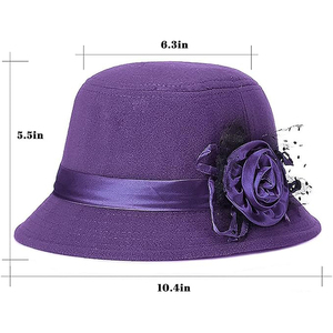 Chapeau Fedora en lin violet avec fleur en satin et ruban, fait sur mesure pour femme, idéal pour les occasions formelles, printemps-automne, adulte - Product Image 5