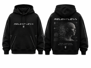 Sweat à capuche noir pour homme Relentless avec imprimé avant et arrière, coupe classique, en coton French Terry, décontracté, pour l'automne - Product Image 1