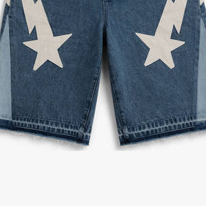 Pantalones Cortos de Mezclilla de Cintura Alta para Hombre con Apliques de Estrellas, Estilo Casual, Tejido de Algodón Azul - Product Image 6