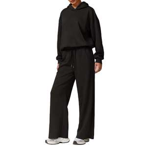 Ensemble de survêtement d'hiver pour femmes grande taille, couleur unie, sweat-shirt 100% coton avec pantalon de jogging deux pièces - Product Image 5