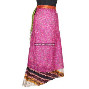 New Exclusive Two Layered Reversible New Indian Around Silk Sari <b>Wrap</b> <b>Skirts</b> Women Wear Vintage Silk Sari Long Length <b>Wrap</b> Magic - Product Image 1