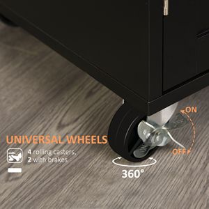 Portable Kitchen Storage Cart Black with Magnetic <b>Door</b> <b>Catch</b> Antique/Modern Design MDF Top and Metal Material on Wheels - Product Image 5