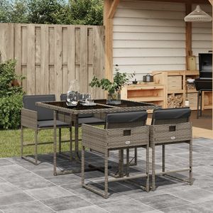 Set da Pranzo da Giardino in Rattan Grigio Scuro per 6 Persone, Resistente alle Intemperie, Arredamento da Esterno in Stile Contemporaneo - Product Image 1
