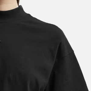 Women's Black Cropped Turtleneck <b>Top</b> Short Sleeve Loose Fit Minimalist Style Solid Color Knitted <b>Crop</b> Tee Wear - Product Image 4