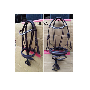 Brida de caballo anatómica marrón de alta calidad Cuero suave de estilo occidental duradero con diamantes de imitación para uso ecuestre - Product Image 1