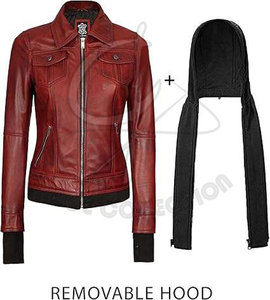 Chaqueta de Cuero con Capucha Desmontable para Mujer, Diseño Elegante para Invierno, Bolsillos Frontales, Construcción Duradera, Tacto Premium, Tejido Suave - Product Image 2
