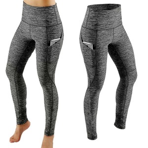 High Waist Yoga <b>Leggings</b> Full Length Solid Color <b>Pockets</b> Seamless Stretch Comfortable Fit Spandex/Polyester Fitness Pants - Product Image 3