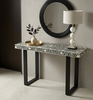 Table console moderne pour entrée, table de canapé, dessus à motifs noir et blanc, pieds en métal pour salon, couloir