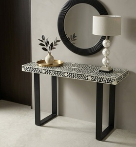 Mesa de Consola Moderna para Entrada o Sala de Estar, con Patrón en Blanco y Negro y Patas de Metal, para Recibidor - Product Image 2