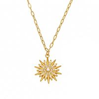 Collar con Colgante de Sol Radiante de Acero Inoxidable con Circonitas, Bañado en Oro de 18K, Venta Caliente, Bajo MOQ, Venta al por Mayor