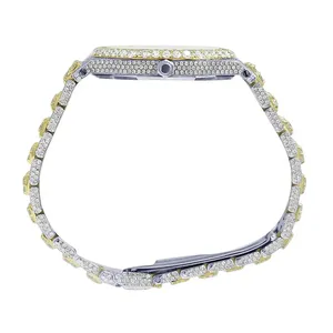 Montre de luxe unique en or blanc avec moissanite et diamant taille ronde, cadran à aiguilles, cadeau idéal pour homme, style mariage, montre-bracelet - Product Image 2