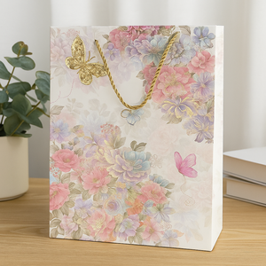 ถุงของขวัญกระดาษคราฟท์รักษ์โลกพิมพ์ลายดอกไม้สีสันสดใส พร้อมโลโก้สั่งทำพิเศษ สำหรับงานแต่งงาน งานปาร์ตี้ และร้านค้า  พร้อมหูหิ้วแบบเชือก - Product Image 3