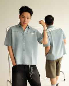 Chemises boutonnées amples 100 % coton pour hommes et femmes, fabrication OEM ODM, usine de vêtements vietnamienne au Vietnam. - Product Image 1