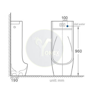 Urinoir commercial automatique à capteur mural en céramique blanche pour hommes, sans contact, économiseur d'eau - Product Image 3