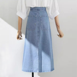 Fashion <b>Patchwork</b> Long Blue Jean <b>Skirts</b> for Women Denim Dresses Half Pleated <b>Skirt</b> Pure Color Denim <b>Skirt</b> With Accordion Pleats - Product Image 6