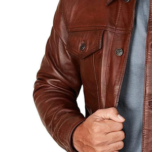 Custom <b>Genuine</b> Leather Waterproof Windproof Winter Stand Collar Classic Men's Fit Washed Biker Motorcycle Jacket - Product Image 5