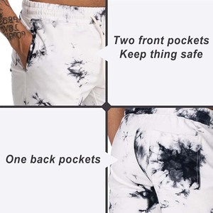 Short de plage blanc tie-dye pour hommes, taille élastique, cordon de serrage, vêtements de plage d'été avec poches latérales - Product Image 3