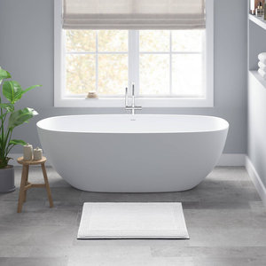 Tapis de bain rectangulaire en coton, minimaliste, uni, 100% coton, fabriqué à la machine, réversible - Product Image 1