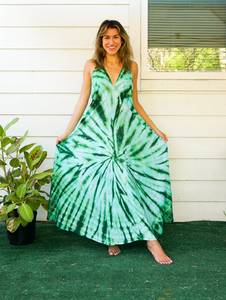 OEM Private Label Tie Dye Maxi Dress Solide Motif Fantaisie Conçu Long Bras Longueur Vacances Commande Indien Exportateur Robe Vente - Product Image 6