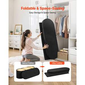 Grand pouf de rangement ovale noir en polaire Teddy, banc de bout de lit pliable rembourré, coffre de rangement pouf, supporte 660 lb pour le salon - Product Image 4