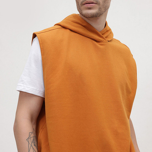 Nouvel Arrivage – Sweat à Capuche Sans Manches Orange pour Homme, Couleur Unie, Coupe Oversize Décontractée, en Molleton Bouclette, Idéal pour l'Automne - Product Image 5