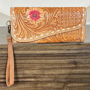 Nuevo y elegante bolso de mano estilo western de cuero genuino para mujer, diseño floral, tarjetero, billetera multiusos, gran venta. - Product Image 2