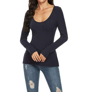 Camisetas de manga larga para mujer al por mayor, ajustadas, de cuello redondo, para primavera y otoño, camisetas básicas lisas - Product Image 3