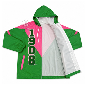 Alpha | Kapa | Alpha Sorority Women's Hooded Windbreaker Full Zip Color <b>Block</b> Collegiate Rain Jacket Lightweight Outdoor Coat - Product Image 2