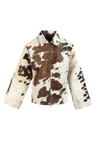 MH Womens Genuine Leather Cowhide Knitted Winter Ranch Style Zipper Jacket Brown & White <b>Cow</b> <b>Print</b> Eco-Friendly - Product Image 5