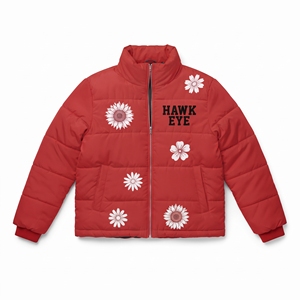 Chaqueta Acolchada Roja para Mujer Hawk Eye, con Cierre Completo, Cuello Alto, Estampado Floral, Ropa de Invierno - Product Image 6