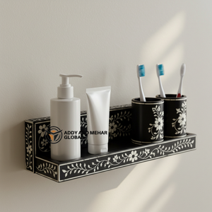 Handcrafted Plastic Four-Piece Eco-Friendly Easy Clean Bathroom Organizer <b>Set</b> Wall-Mounted Vanity Shelf <b>Soap</b> Dispenser - Product Image 1
