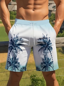 Pantalones Cortos de Playa para Hombre, Diseño de Rayas Oceánicas, 100% Algodón, Largura hasta la Rodilla, con Cordón Ajustable, Secado Rápido, para Vacaciones de Verano - Product Image 4