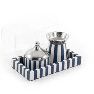 Ensemble brûleur d'encens orange moderne avec plateau rayé rouge et blanc, diffuseur d'aromathérapie, utilisation décorative toute saison - Product Image 2