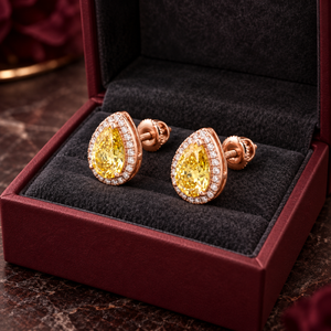 Boucles d'oreilles clous en diamant de culture jaune poire, or 9 carats, certifiées IGI, 2,6 carats |   Clarté VVS2 VS1, design halo, pour femmes - Product Image 2