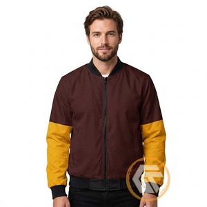 เสื้อแจ็คเก็ตบอมเบอร์ทรงเข้ารูปสำหรับผู้ชาย สีทูโทน มารูน-เหลือง สไตล์ลำลอง ผ้าไหมแท้ 100% แห้งเร็ว ระบายอากาศได้ดี เหมาะสำหรับใส่ในฤดูหนาว - Product Image 1