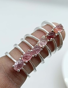 Natural Pink Tourmaline Faceted Oval Prong <b>Set</b> Brass <b>Silver</b> Plated Handmade Gemstone <b>Ring</b> Trendy Floral Unisex Wholesale Jewelry - Product Image 1