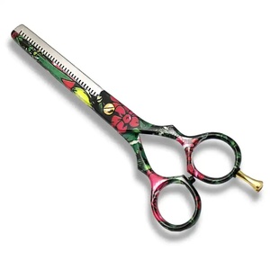 Ciseaux professionnels pour cheveux clairsemés, en acier inoxydable, pointe affûtée, manche long, pour droitiers, usage en salon, motif floral, Ryzer - Product Image 1