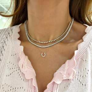Diamond Horseshoe Pendant Necklaces Pave Set Delicate Minimalist Layering Charm Round Cut Lab Grown Wholesale 14k 18k Solid Gold - Product Image 3