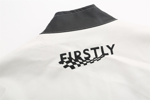 Firstly Women's Moto <b>Jacket</b> <b>White</b> Black Contrast Cropped Biker Style Zipper Closure Turn-down Collar Autumn Wear - Product Image 6