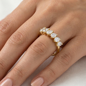 Anillos de Compromiso de Moda con Certificación IGI, Diamante Cultivado en Laboratorio de Corte Pera de 1.5CT en Total, Banda de Media Eternidad, Oro Amarillo de 14K, para Bodas y Fiestas - Product Image 5