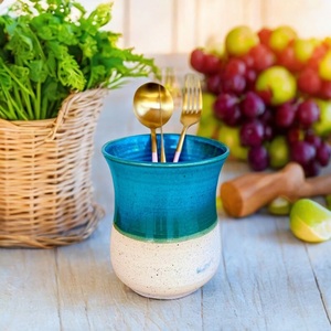 Porte-ustensiles en céramique artistique, double teinte, glaçure réactive, grès, cuit à haute température, durable, organisateur de cuisine haut de gamme - Product Image 4